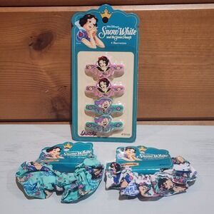 Walt Disney NWT Snow White 7 Seven Dwarfs Vintage Barrettes & 2 Scrunchies Wraps